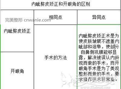 内眦赘皮矫正和开眼角的区别图